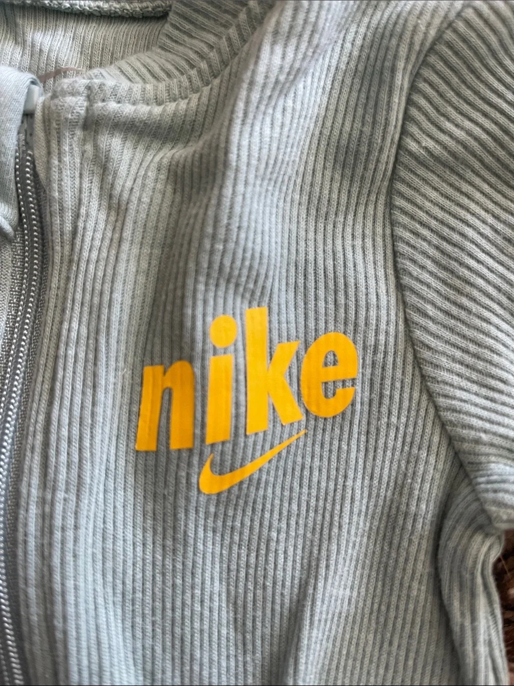 Nike Sage Green 3 Month Ribbed Footed One-Piece with Yellow Logo